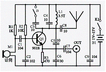 三極管無(wú)線話筒電路圖